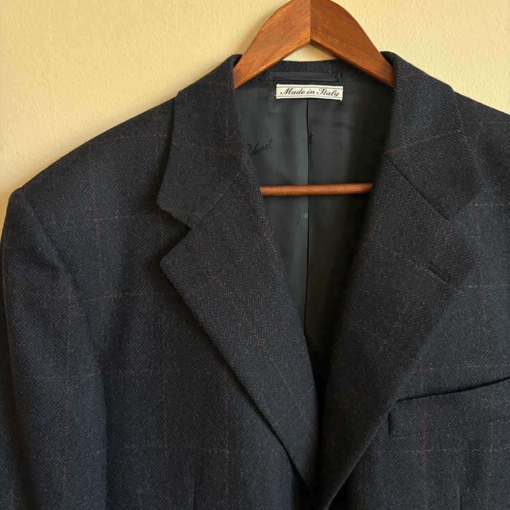 Vtg Belvest Made in Italy Wool Cashmere Blend 3 Button Check Blazer Sport Coat
